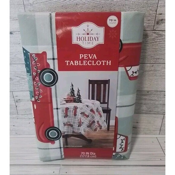 NEW Holiday Time Peva Christmas Tablecloth 70 Inch Round (Reusable) - Picture 2 of 3